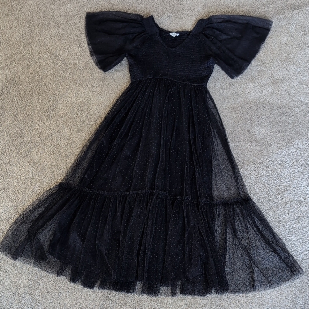 Pinkblush Navy Dotted Tulle Maternity Dress